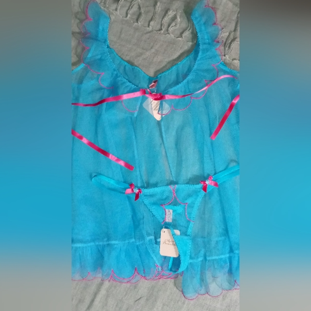 AGENT PROVOCATEUR | Teal Robe or Teddy, Pink Ribbon w/ Matching Thong